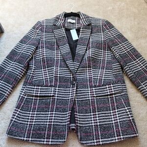 LOFT Plaid Blazer with Pink Highlights